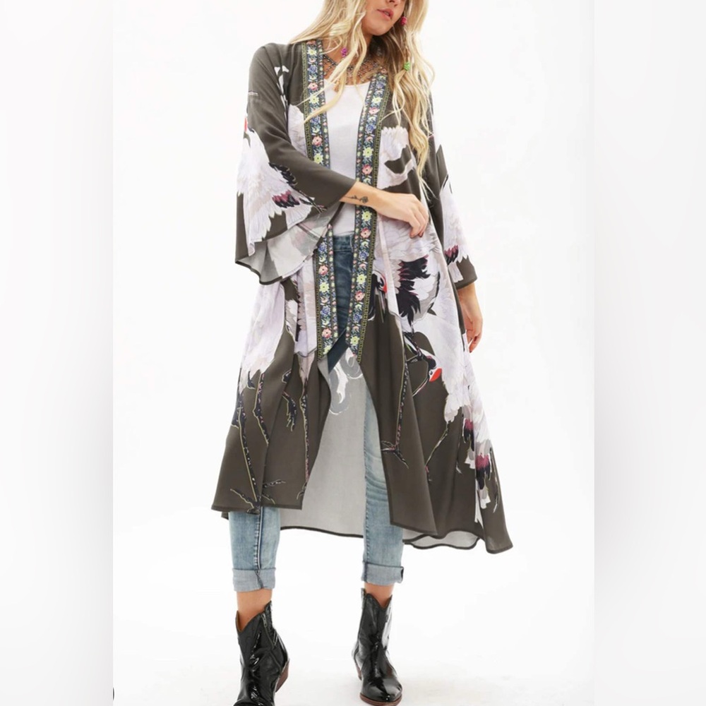 ARATTA NWT story of the crane Kimono in vintage charcoal. 1708